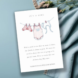 Niedliche Clothesline Pink Blush Girl Baby Ankündi Dankeskarte