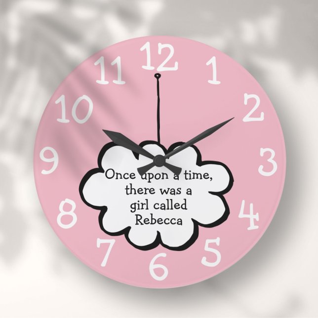 Niedliche Cloud auf einem String Fun Personalisier Große Wanduhr (Cute Cloud on a String Fun Personalized Pink Large Clock)