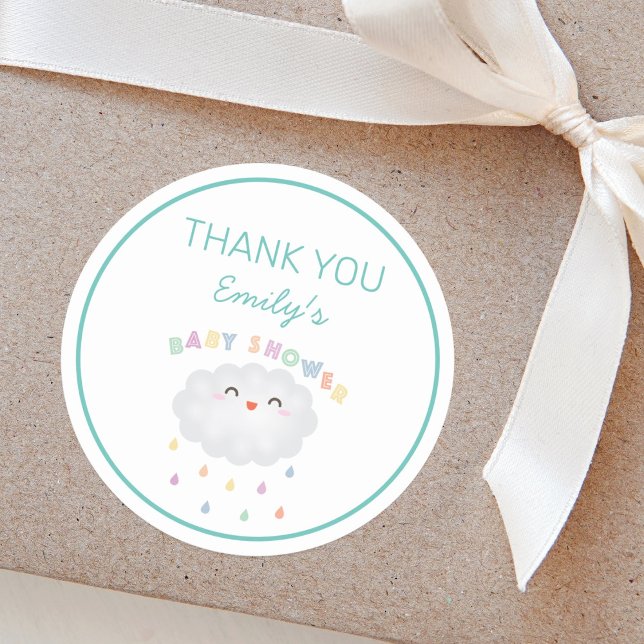 Niedliche Cloud Raindrops Gender Neutral Baby Show Runder Aufkleber (Von Creator hochgeladen)