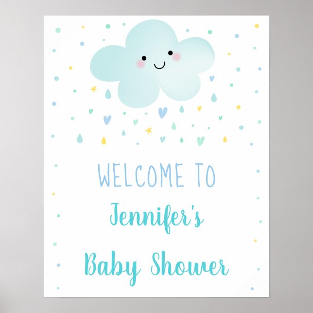 Niedliche Cloud Stars Blue Baby Sprinkle Willkomme Poster (Vorne)