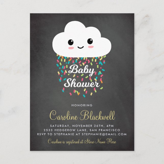 Niedliche Cloud und Confetti | Babydusche mit Zwis Einladungspostkarte (Vorderseite)