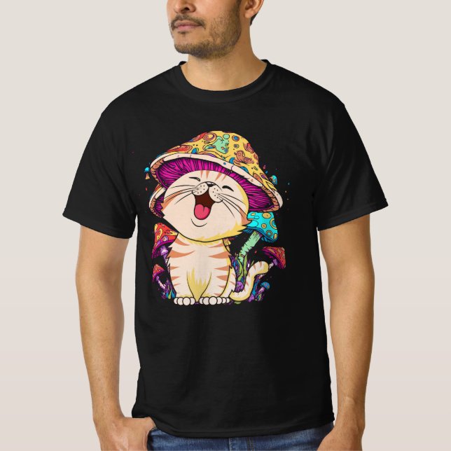 Niedliche Cocktailcore-Ästhetik Katze Mushroom-Mär T-Shirt (Vorderseite)