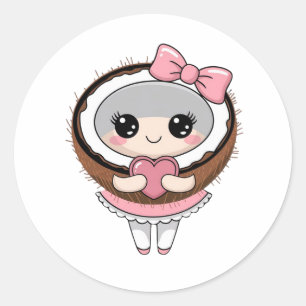 Niedliche Coconut Girl Sticker, Kawaii Coconut Sti Runder Aufkleber