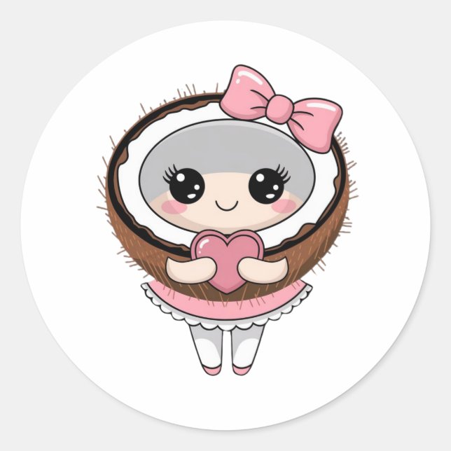 Niedliche Coconut Girl Sticker, Kawaii Coconut Sti Runder Aufkleber (Vorderseite)