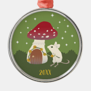Niedliche Cogingcore-Maus Red Mushroom House Green Ornament Aus Metall