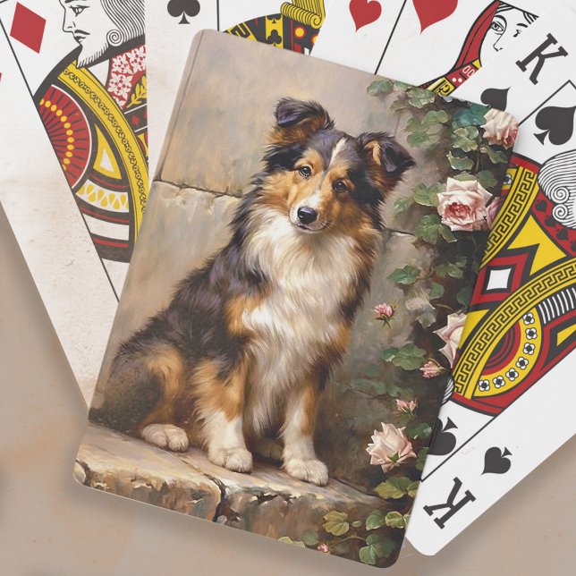 Niedliche Collie Dog Pup Malerei Spielkarten (Playing cards with the painting of a cute collie puppy)
