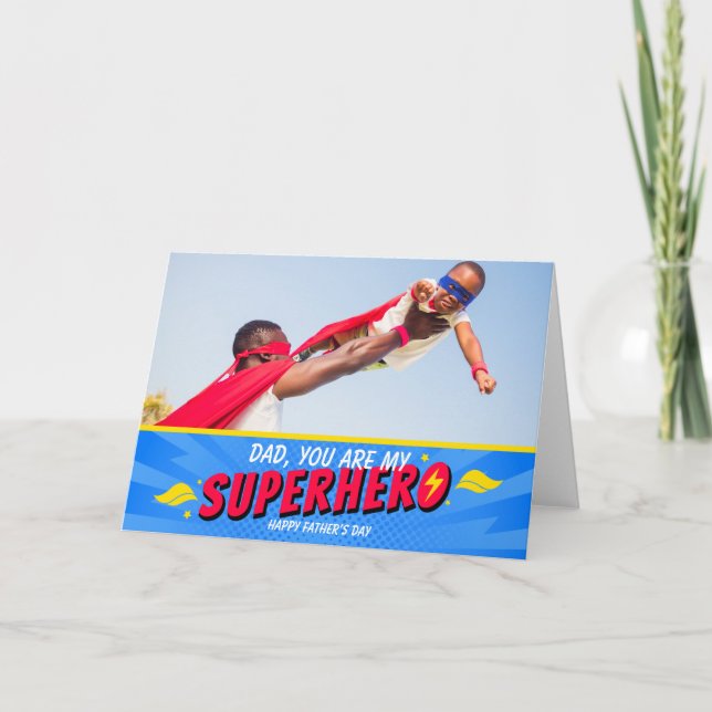 Niedliche Comic Superherd Vathers Day Card Dankeskarte (Vorderseite)