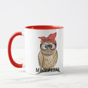 Niedliche Coole Rockabilly-Owl in Brillen & Red Ba Tasse