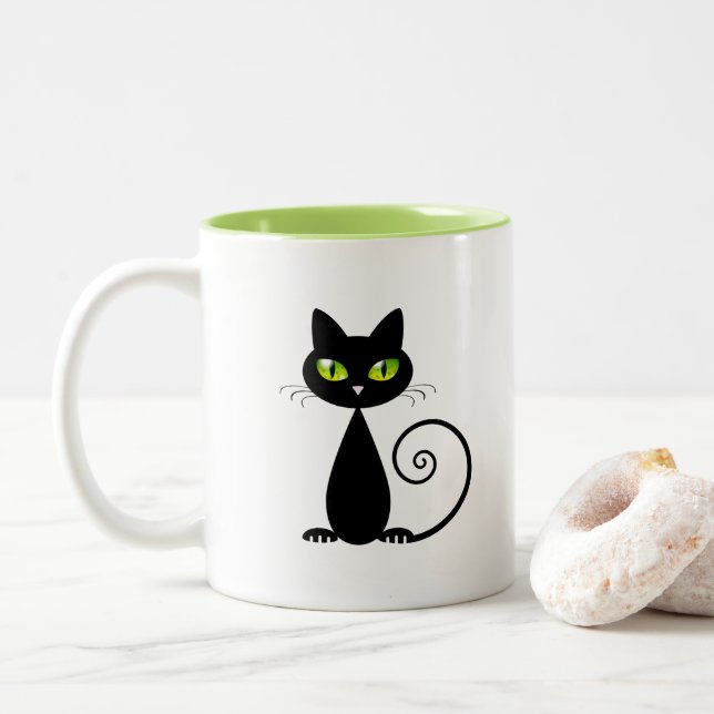Niedliche Coole Sättigung der schwarzen Katze mit  Zweifarbige Tasse (Mit Donut)