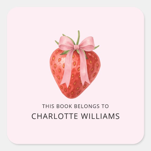 Niedliche Coquette Bow Erdbeere Zurück in die Schu Quadratischer Aufkleber (Vorderseite)