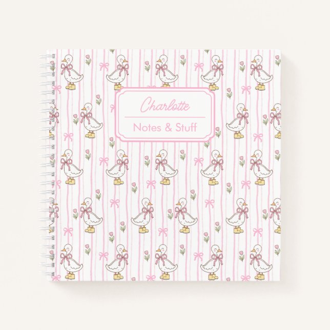 Niedliche Coquette Goose mit rosa Bow Custom Notizbuch (Vorderseite)