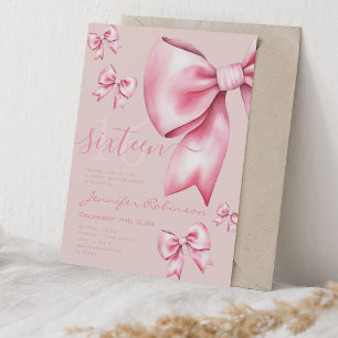 Niedliche Coquette Rosa Bow Sweet 16 Blasse Rose Einladung