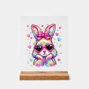 Niedliche Coquette-Tie-Dye-Kaninchen-Osterhase Fra Acrylschild