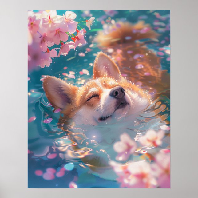 Niedliche Corgi Chill im Wasser Poster (Vorne)