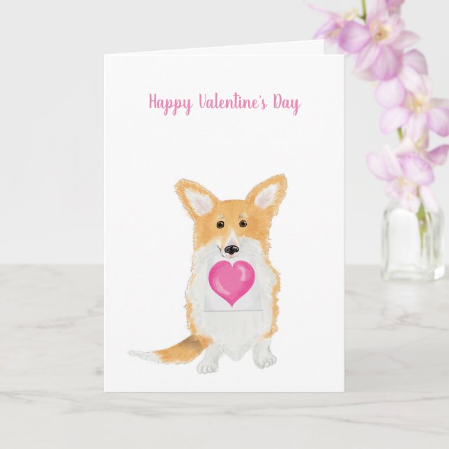 Niedliche Corgi "Happy Valentine's Day" rosa Herzk Karte (Orchidee)