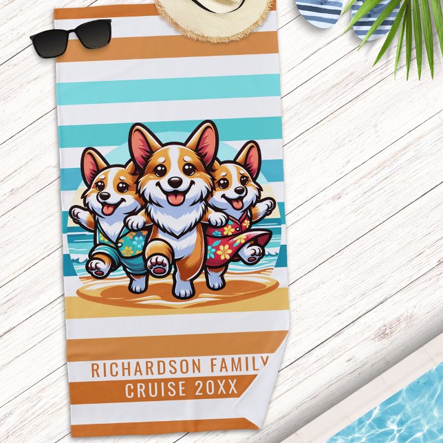Niedliche Corgi Hunde Sommerferien Strandtuch (Von Creator hochgeladen)