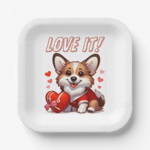 Niedliche Corgi-Liebe Pappteller