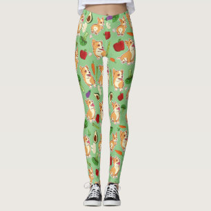 Niedliche Corgi und Gemüse - Lebensmittelmuster gr Leggings