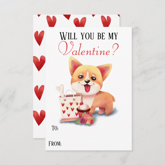 Niedliche Corgi Welppy ist meine Valentine Valenti Einladung (Vorne/Hinten)