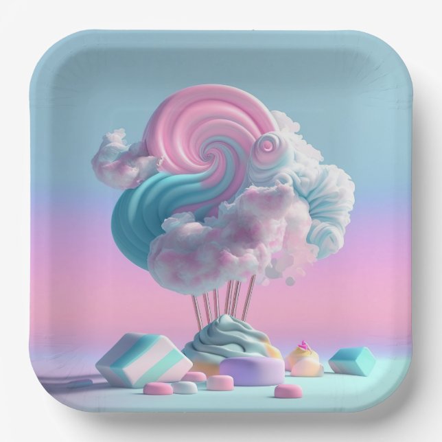 Niedliche Cotton Candy Clouds Papierplatte Pappteller (Vorderseite)