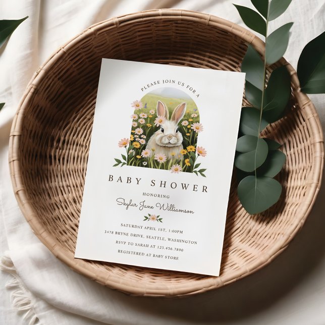 Niedliche Country Bunny Wildblumen Girl Babydusche Einladung (Cute Country Bunny Wildflowers Girl Baby Shower Invitation)
