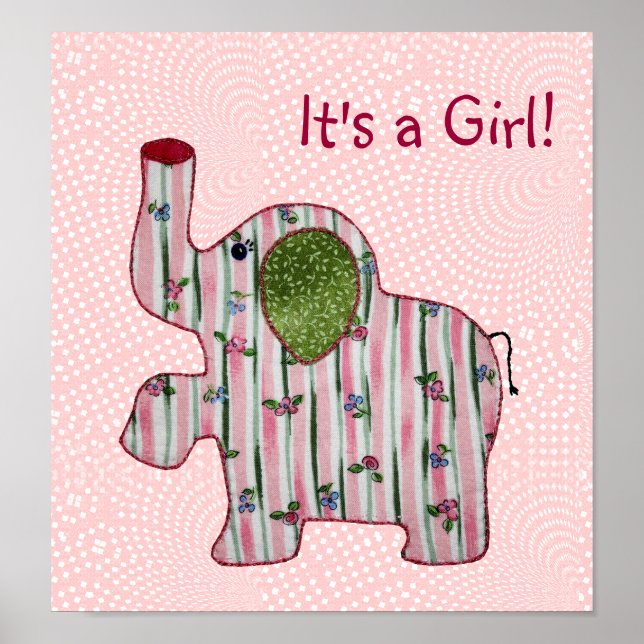 Niedliche Country Style Pink Elephant Baby Girl Poster (Vorne)