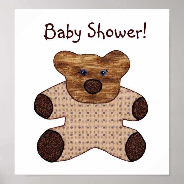 Niedliche Country Style Teddy Bear Baby Dusche Poster (Vorne)
