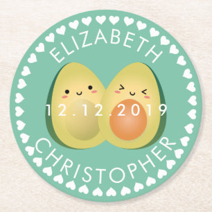 Niedliche Coupé Avocados vermeiden Hochzeitsfeier Runder Pappuntersetzer