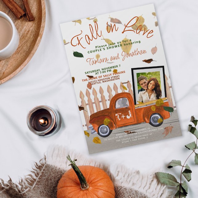 Niedliche Coupé Dusche Fall in Liebe Foto QR Hochz Einladung (Von Creator hochgeladen)