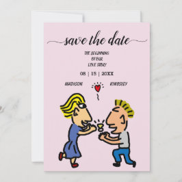 Niedliche Couple Colorful Original Cartoon Artwork Einladung