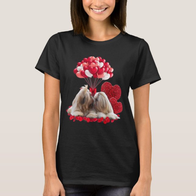 Niedliche Couple Shih Tzu Valentine's Day Hunde Li T-Shirt (Vorderseite)