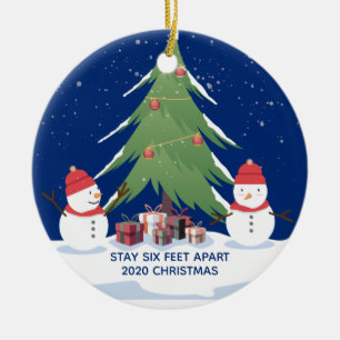 Niedliche Covid Weihnachtsschneemänner Bleibe 6 Me Keramik Ornament