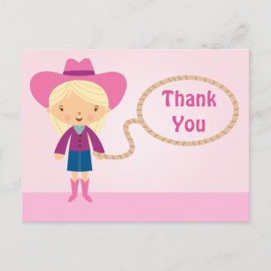 Niedliche Cowgirl Lasso Girl's danke Postcard Postkarte