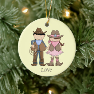 Niedliche Cowgirl und Cowboy Liebe Ornament