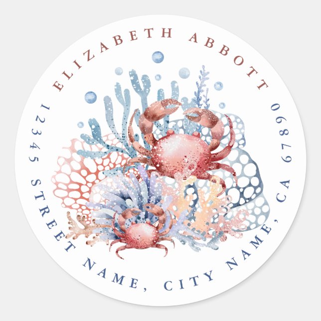Niedliche Crab Round Address Stickers (Vorderseite)