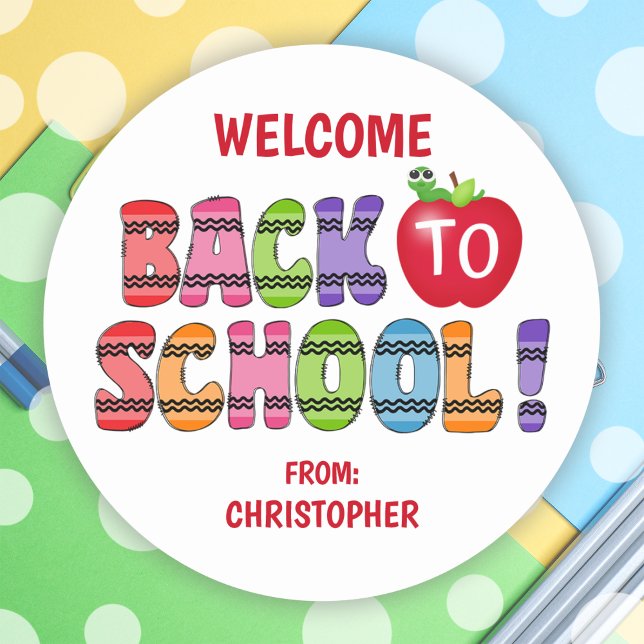 Niedliche Crayon-Briefe zurück in die Schule Runder Aufkleber (Cute Crayon Letters Back To School Classic Round Sticker)