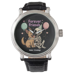 Niedliche Creepy Skeleton Hugging German Shepherd Armbanduhr