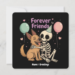 Niedliche Creepy Skeleton Hugging German Shepherd Einladung