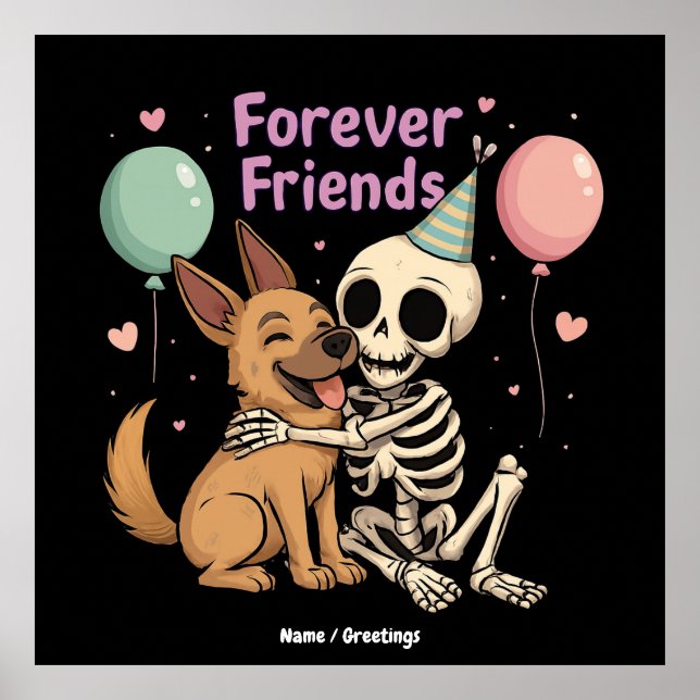 Niedliche Creepy Skeleton Hugging German Shepherd  Poster (Vorne)