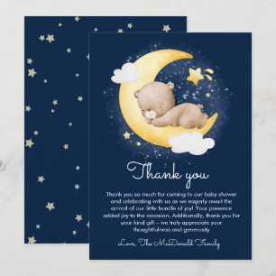 Niedliche Crescent Navy Moon Teddy Bear Baby Dusch Dankeskarte