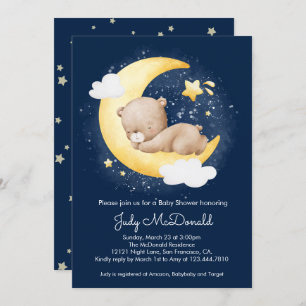 Niedliche Crescent Navy Moon Teddy Bear Baby Dusch Einladung