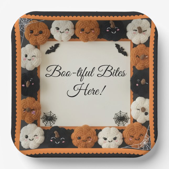 Niedliche Crochet Pumpkin Halloween Paper Teller (Vorderseite)