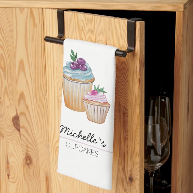 Niedliche Cup Cakes und Obst Aquarell Geschirrtuch (Drittel gefaltet)