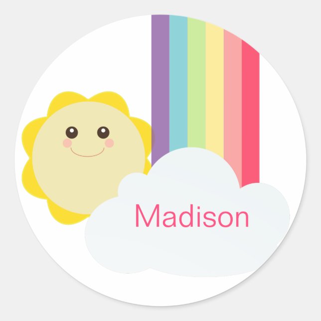 Niedliche Cupcake Toppers/Stickers aus Sun & Rainb Runder Aufkleber (Vorderseite)