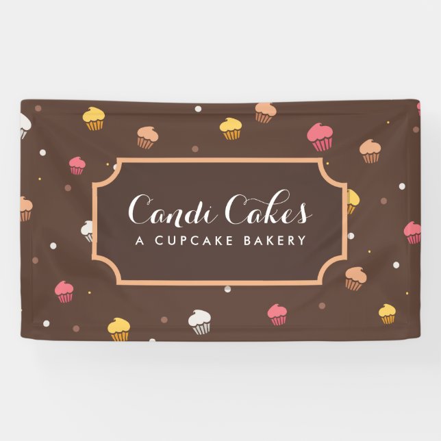Niedliche Cupcakes Bäckerei Muster Brown Banner (Horizontal)