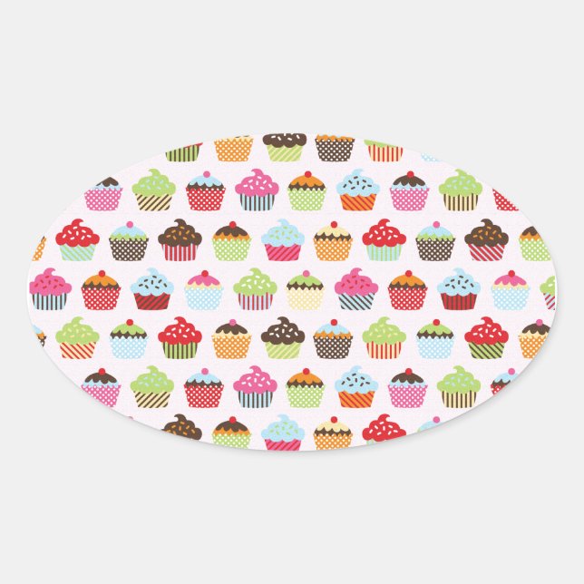 Niedliche Cupcakes Ovaler Aufkleber (Vorderseite)