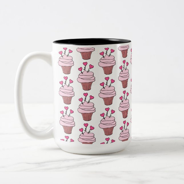 Niedliche Cupcakes, rosa und weiß Zweifarbige Tasse (Links)