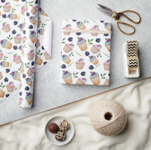 Niedliche Cupcakes und Obst Wasserfarbmuster Geschenkpapier