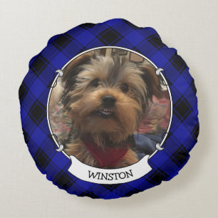 Niedliche Custom 2 Foto Frame Blue und Black Karie Rundes Kissen