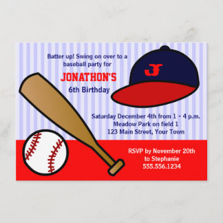 Niedliche Custom Baseball Geburtstagsparty - Rot u Einladung